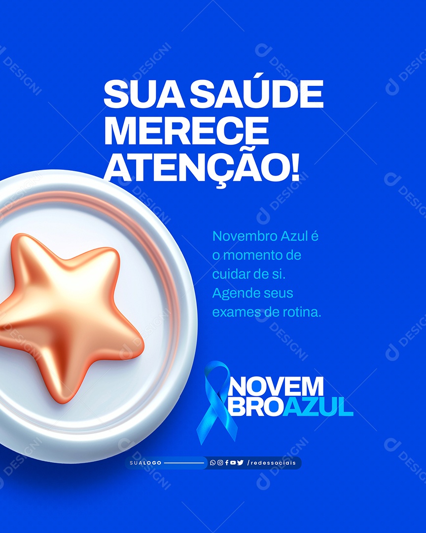 Novembro Azul Sua Saúde Merece Atenção Social Media PSD Editável