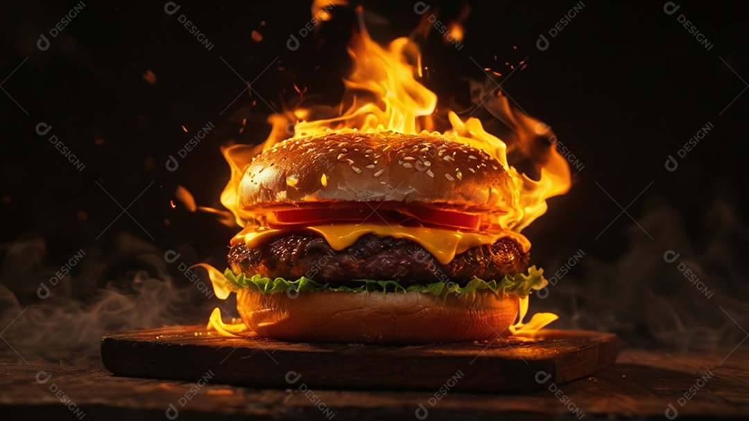 Tábua com delicioso hambúrguer