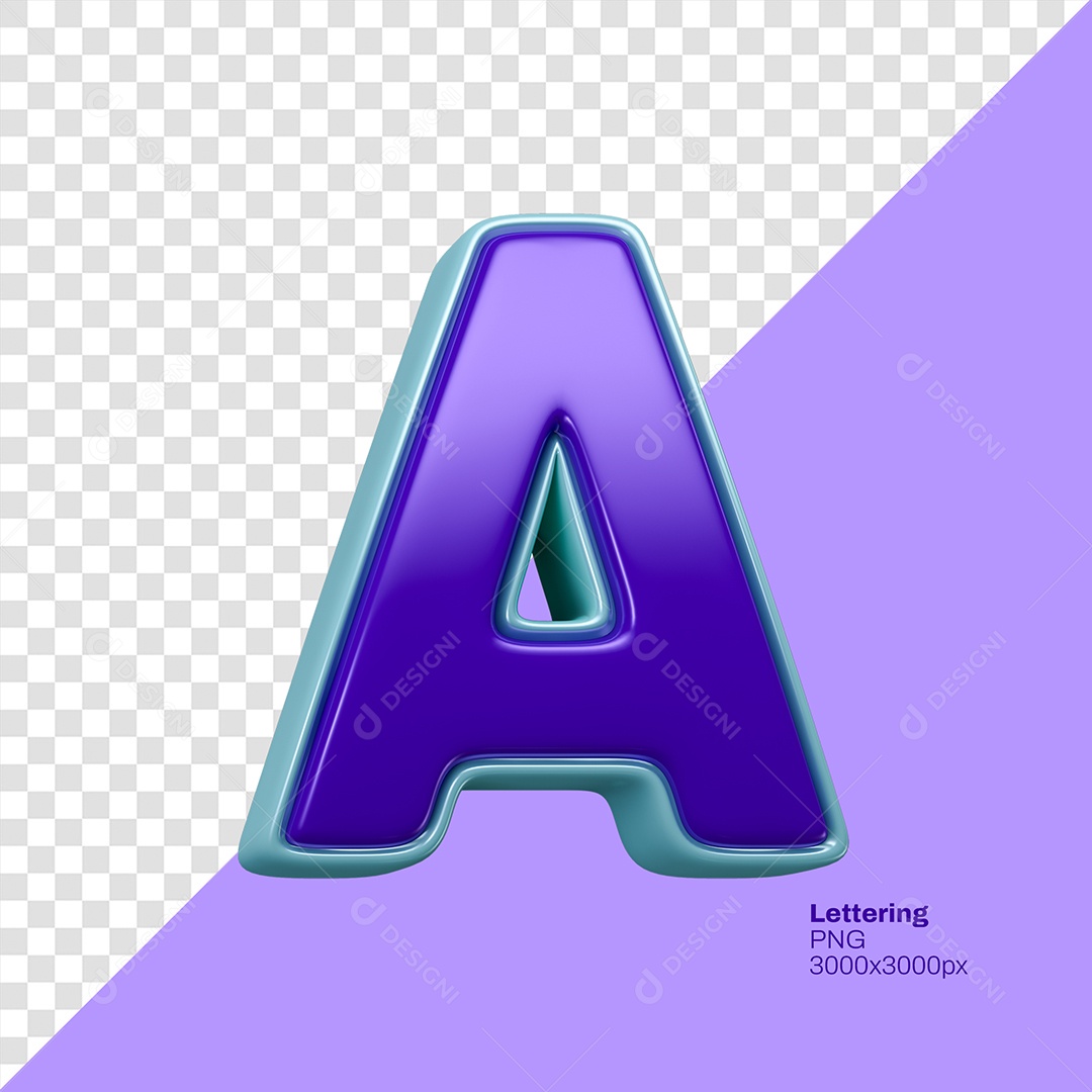 Letra 3D A Roxo com Azul Elemento Para Composição PSD