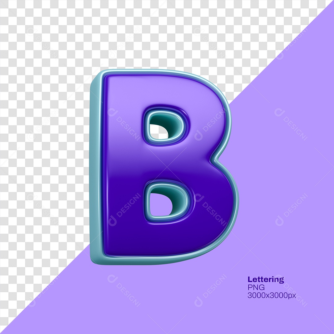Letra 3D B Roxo com Azul Elemento Para Composição PSD