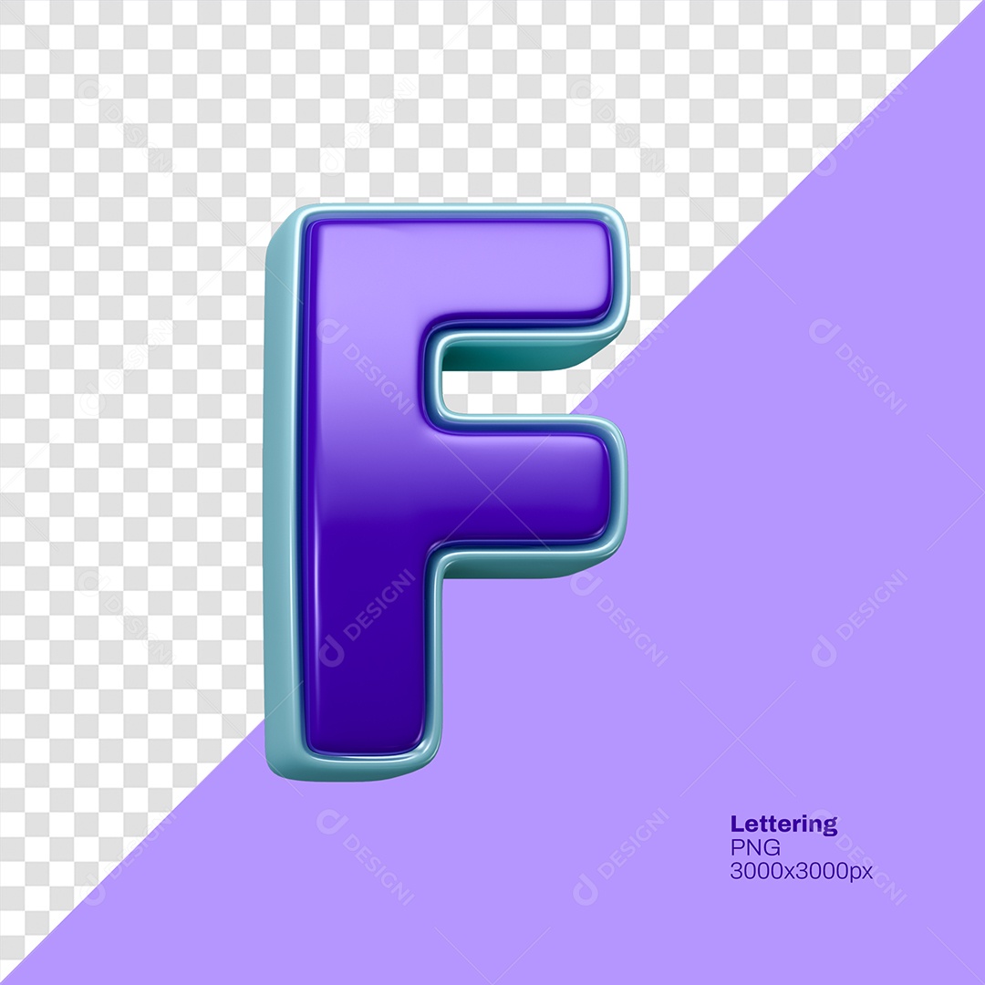 Letra 3D F Roxo com Azul Elemento Para Composição PSD