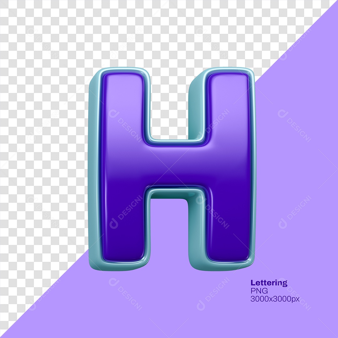 Letra 3D H Roxo com Azul Elemento Para Composição PSD