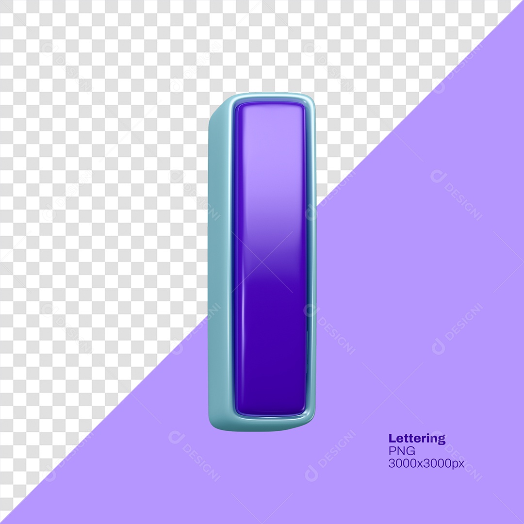Letra 3D I Roxo com Azul Elemento Para Composição PSD
