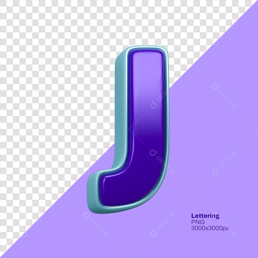 Letra 3D J Roxo com Azul Elemento Para Composição PSD