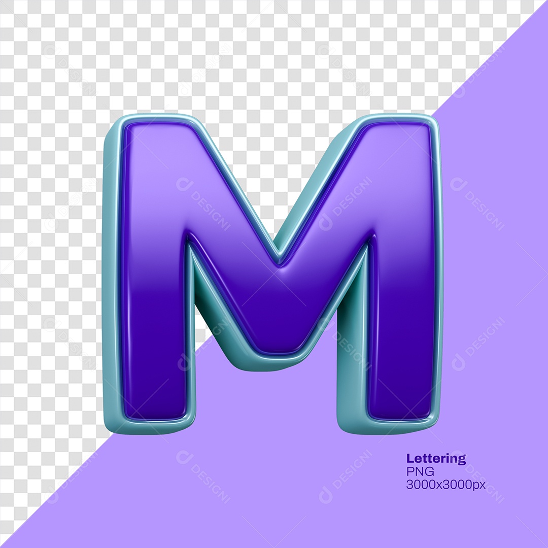 Letra 3D M Roxo com Azul Elemento Para Composição PSD