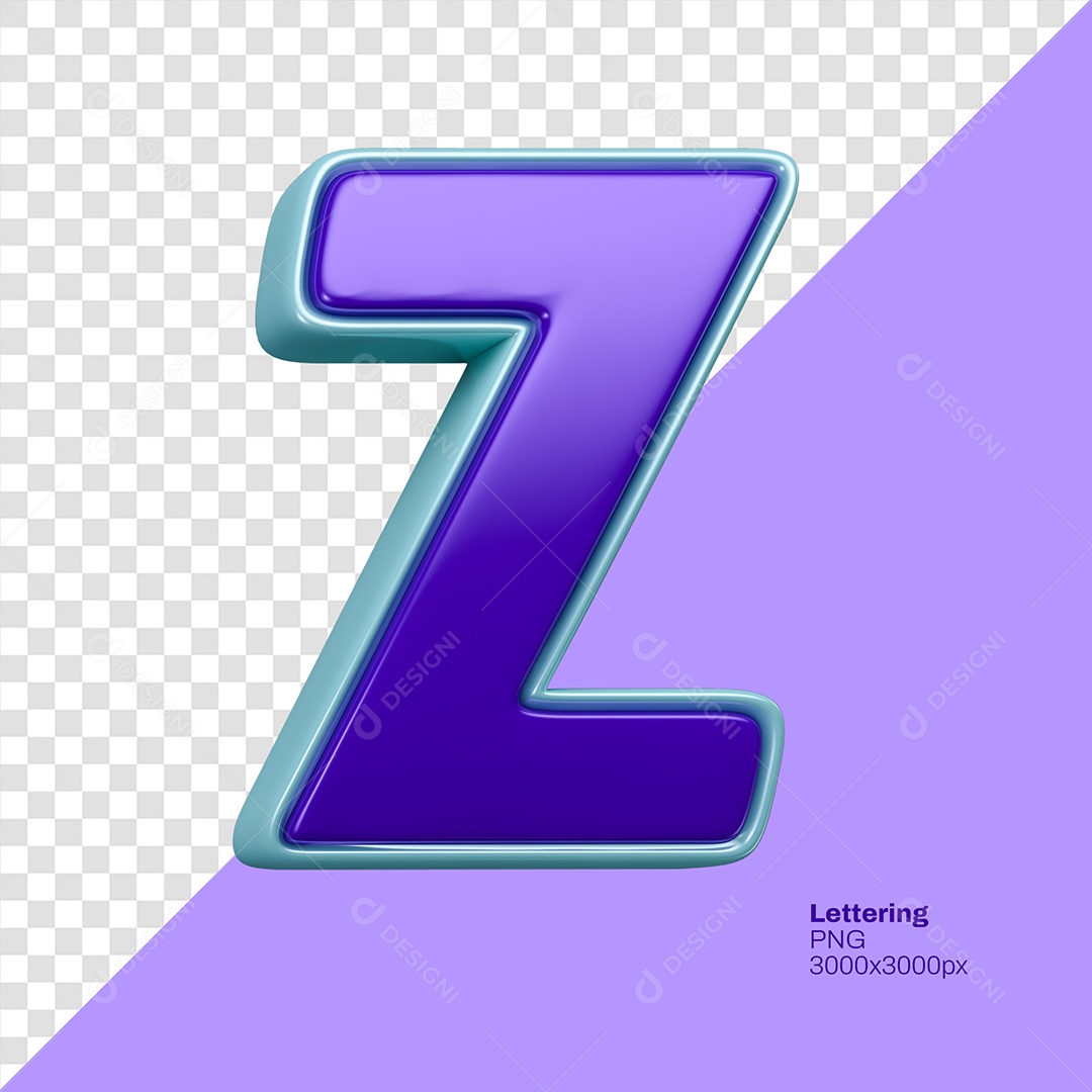 Letra 3D Z Roxo com Azul Elemento Para Composição PSD