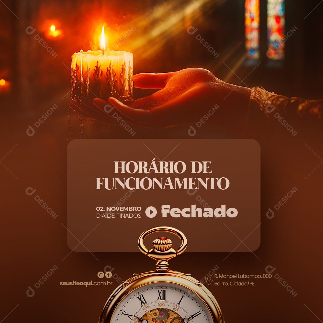 Horário de Funcionamento Dia de Finados Social Media PSD Editável