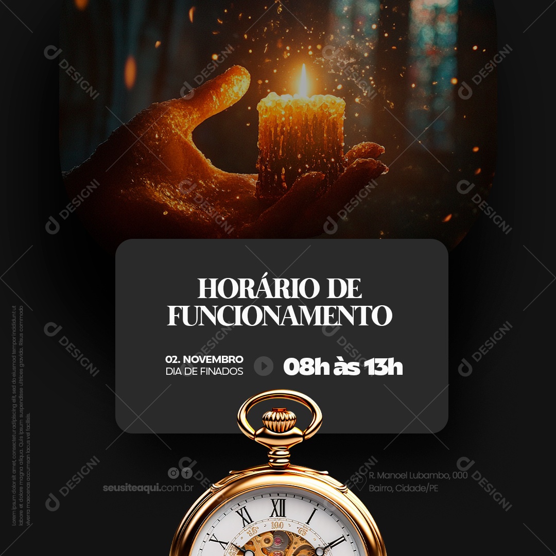 Horário de Funcionamento Dia de Finados Social Media PSD Editável