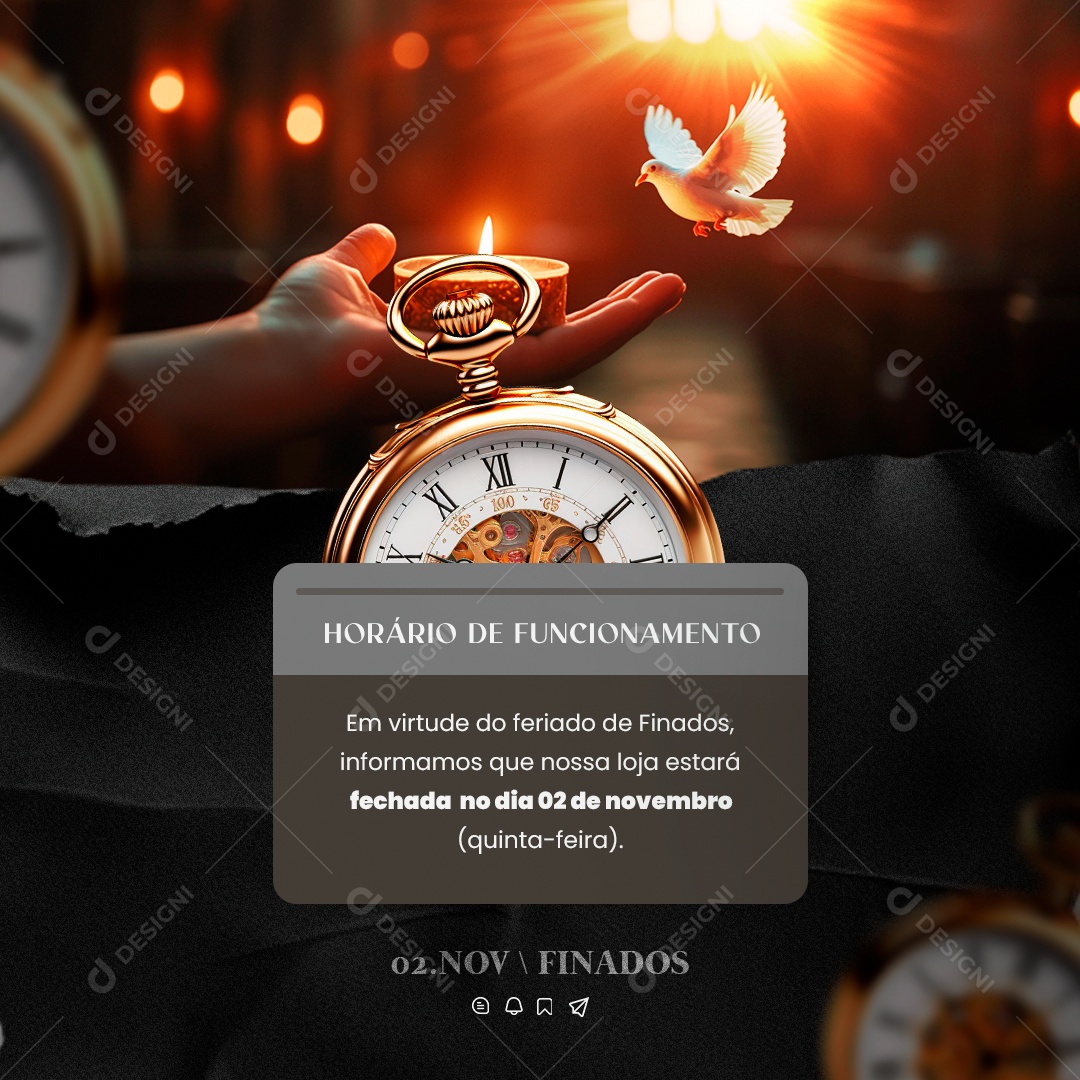 Horário de Funcionamento Dia de Finados Social Media PSD Editável