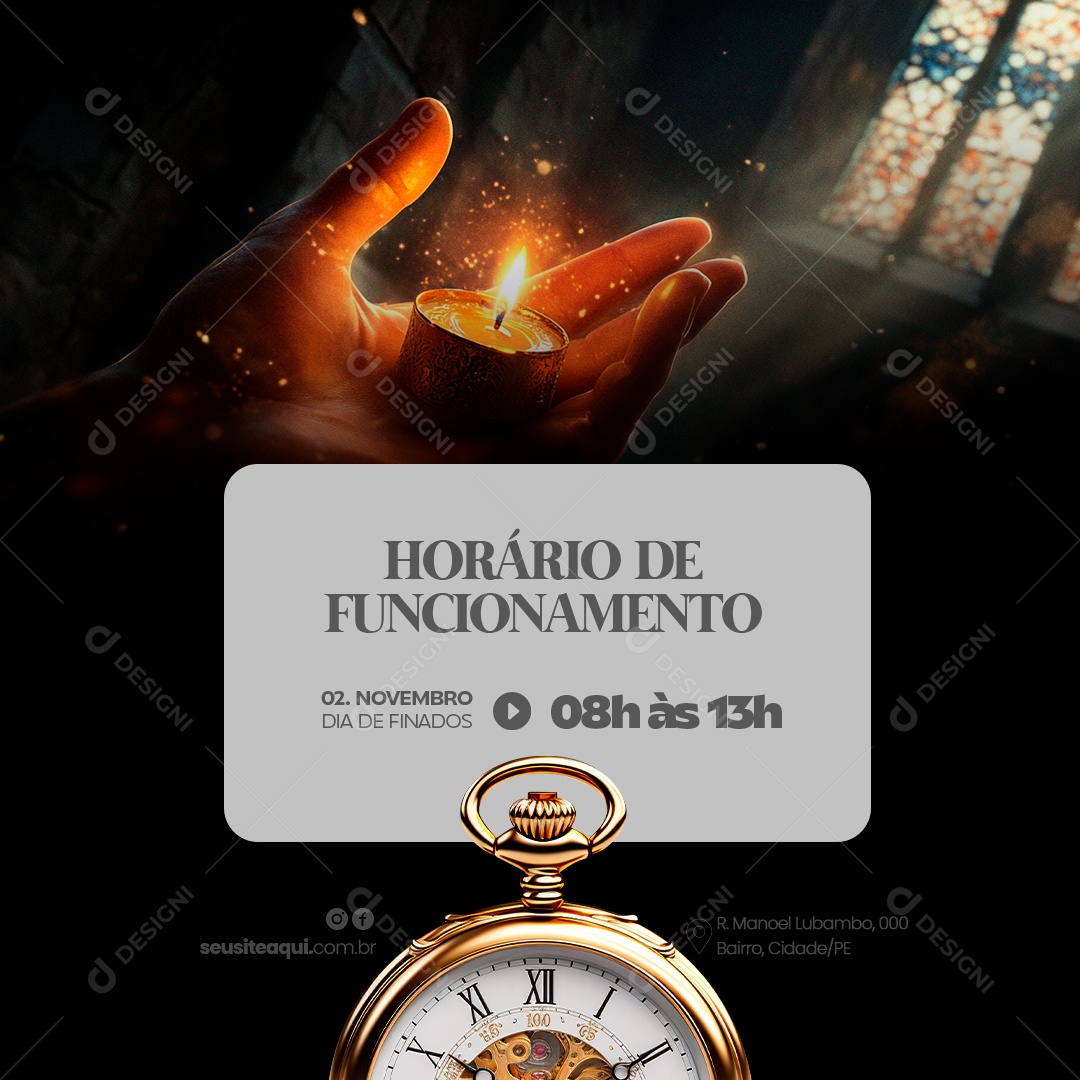 Horário de Funcionamento Dia de Finados Social Media PSD Editável