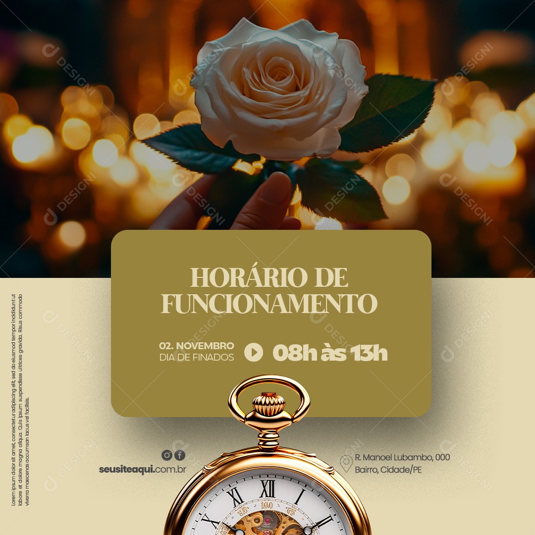 Horário de Funcionamento Dia de Finados Social Media PSD Editável