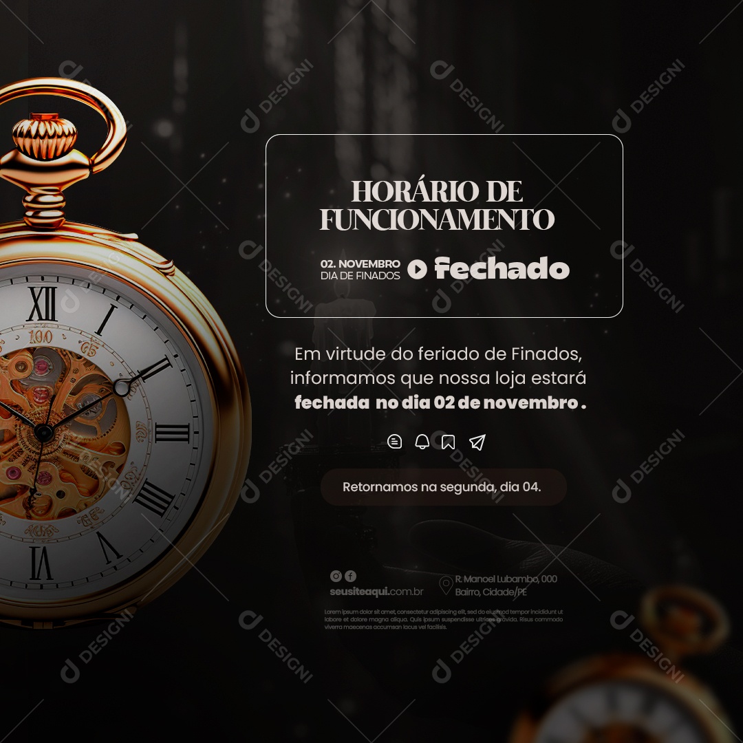Horário de Funcionamento Dia de Finados Social Media PSD Editável