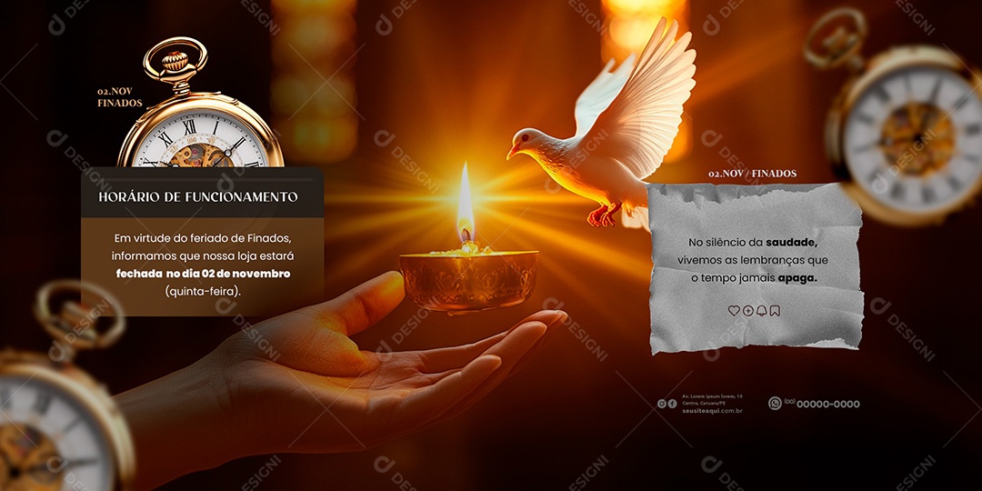 Banner Horário de Funcionamento Dia de Finados Social Media PSD Editável
