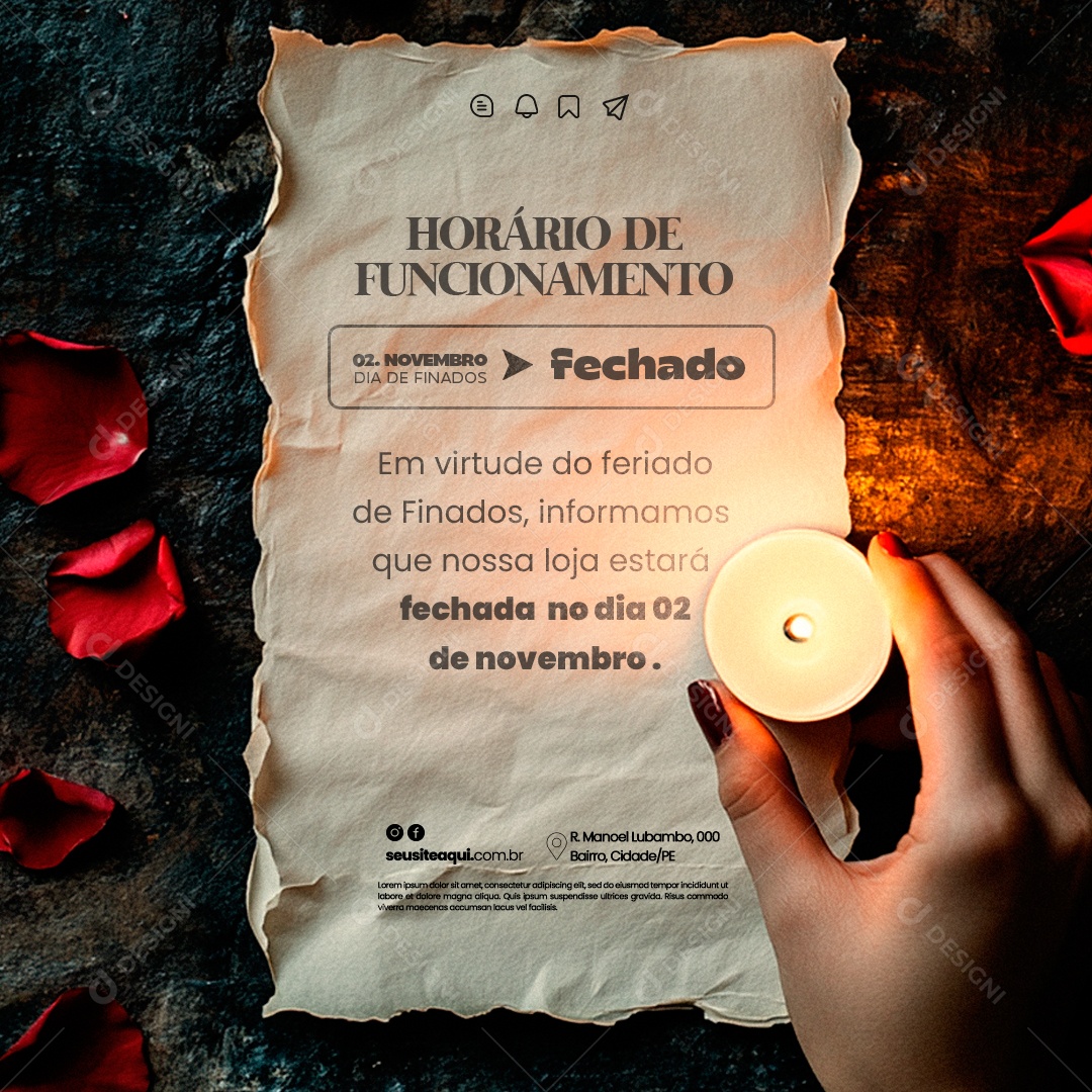 Horário de Funcionamento Dia de Finados Social Media PSD Editável