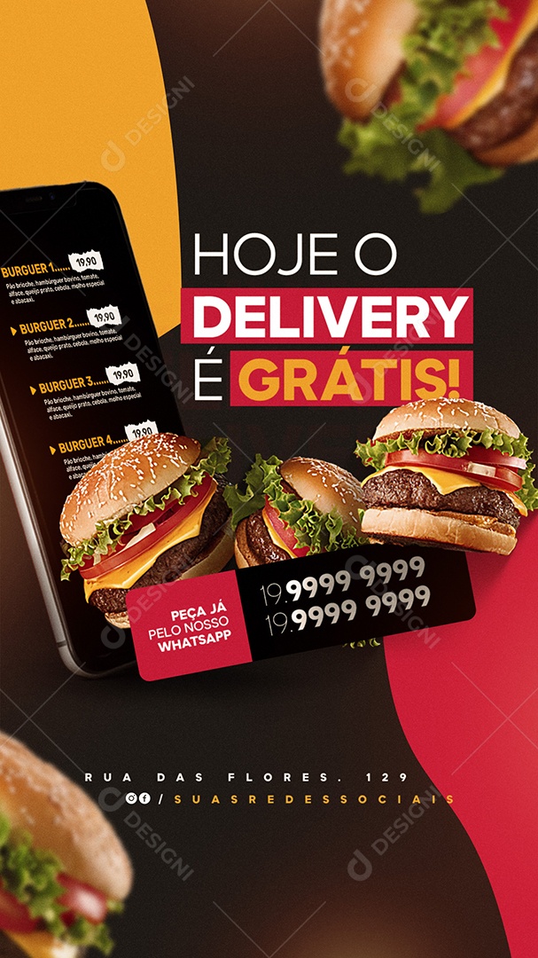 Story Hoje o Delivery é Grátis Social Media PSD Editável