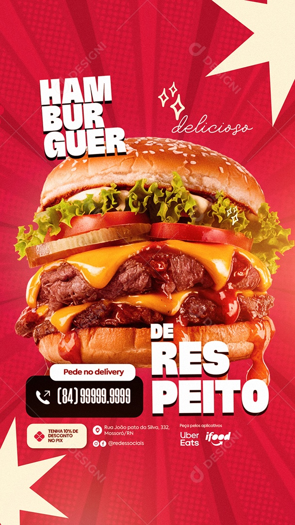 Story Hamburguer de Respeito Social Media PSD Editável