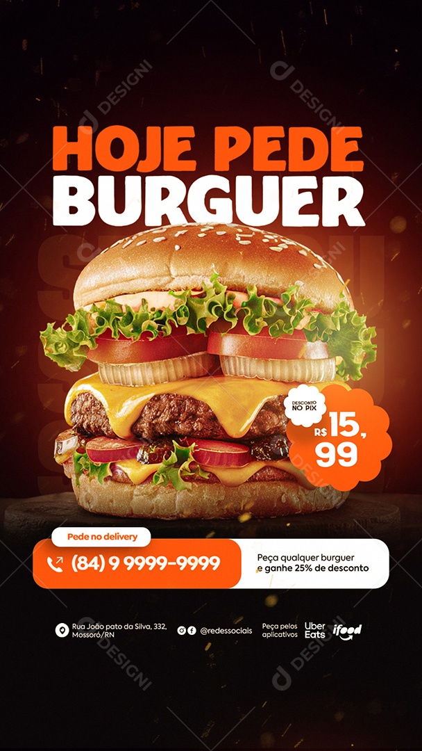 Story Peça Qualquer Burguer e Ganhe Desconto Social Media PSD Editável