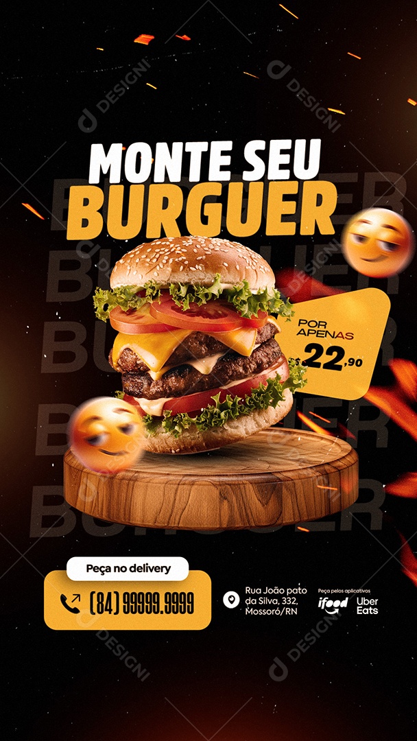 Story Monte seu Burguer Peça no Delivery Social Media PSD Editável