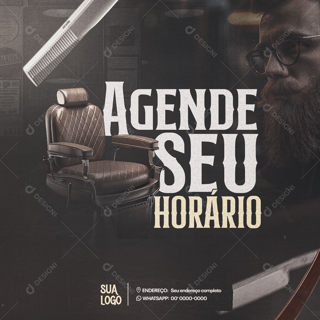 Barbearia Agende seu Horário Social Media PSD Editável