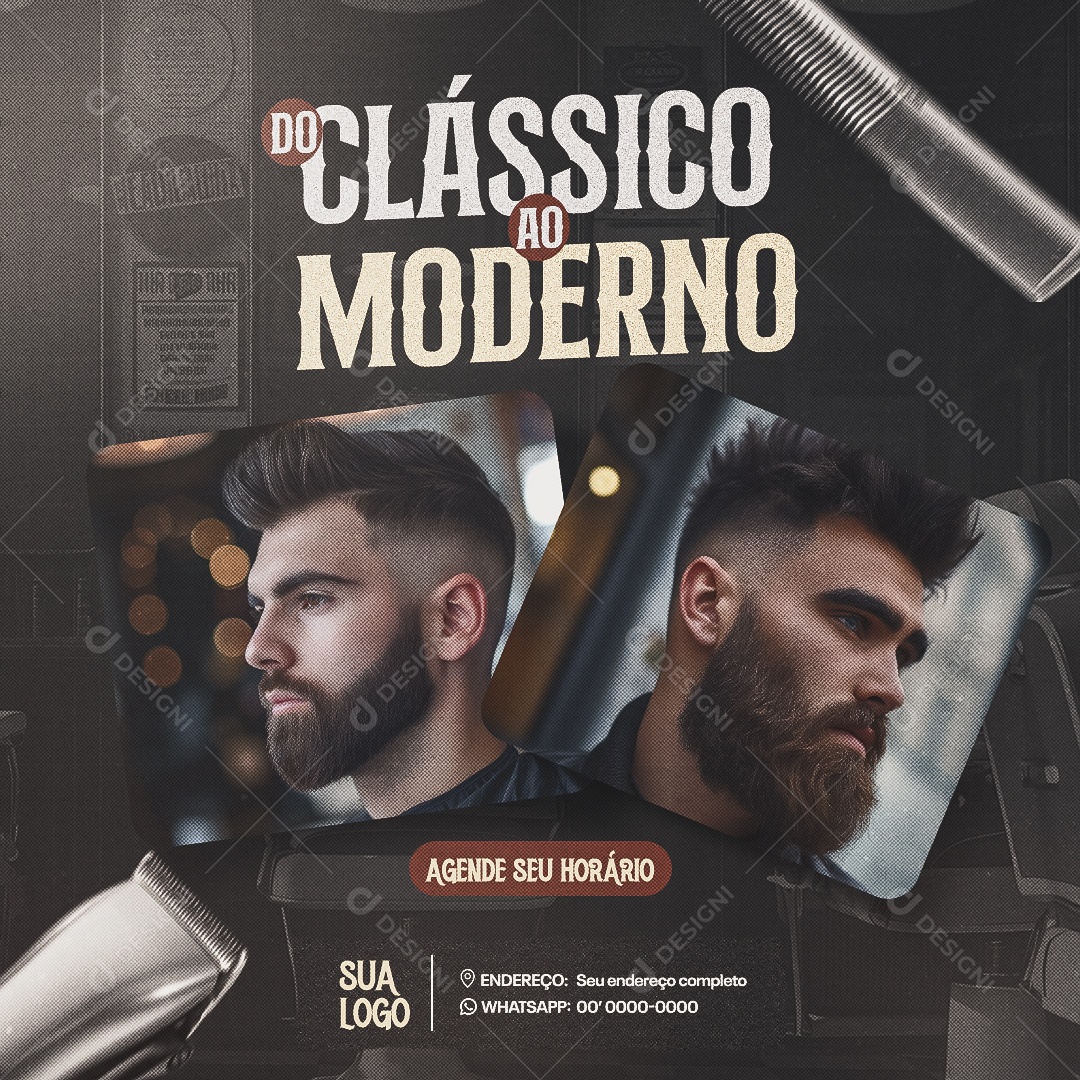 Barbearia Do Clássico ao Moderno Social Media PSD Editável