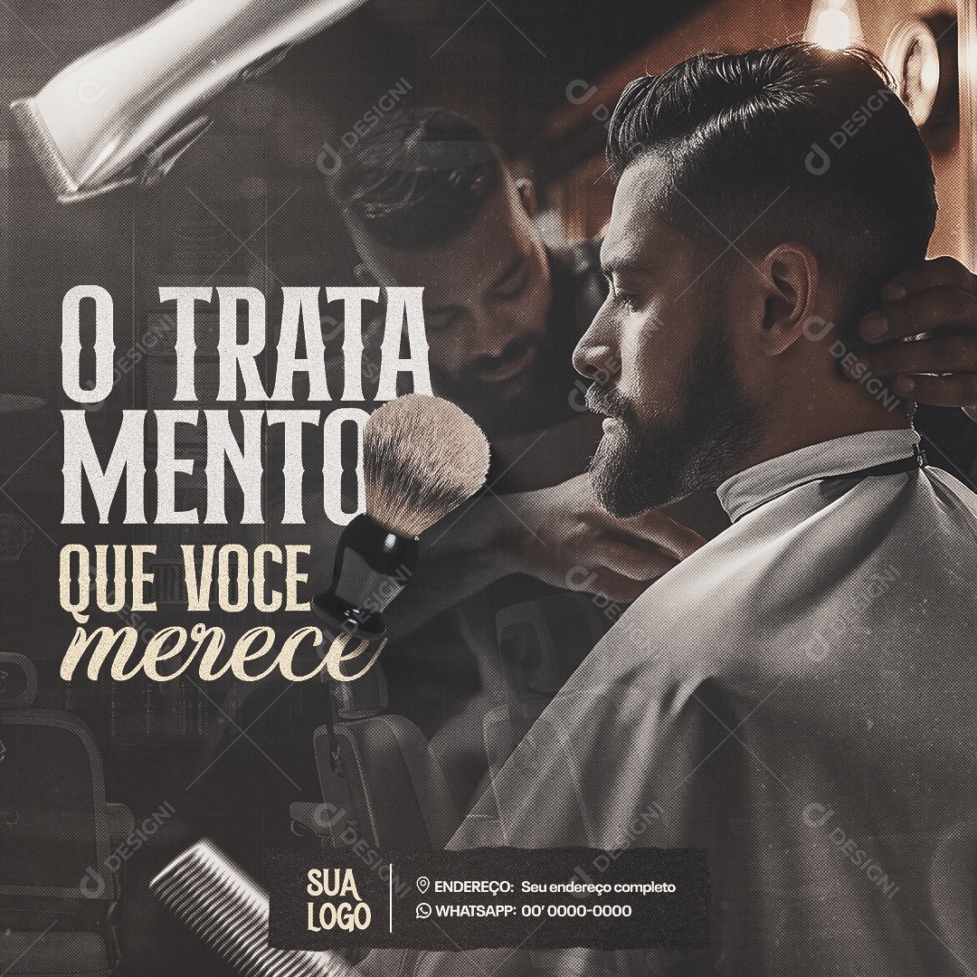 Barbearia O Tratamento Que Você Merece Social Media PSD Editável