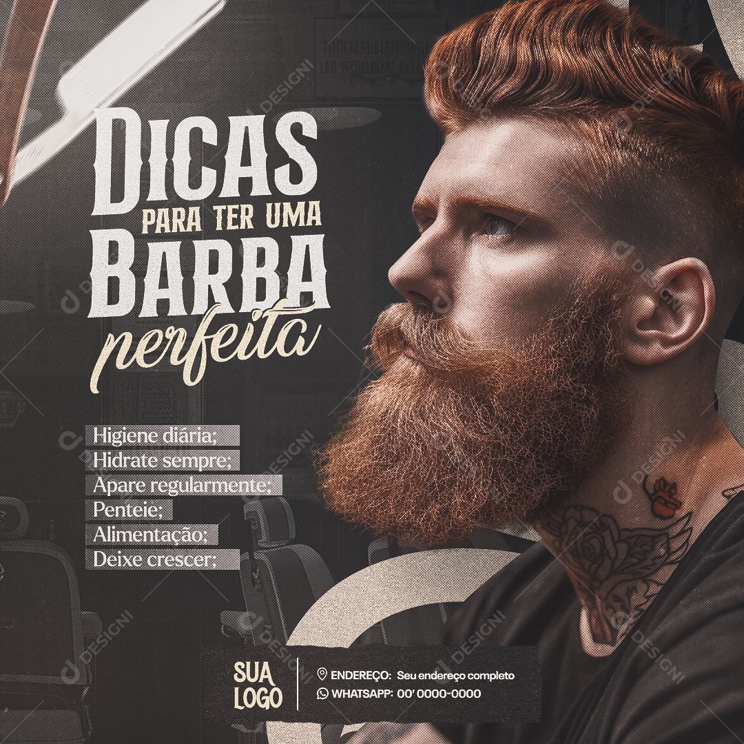 Barbearia Dicas para Ter uma Barba Perfeia Social Media PSD Editável