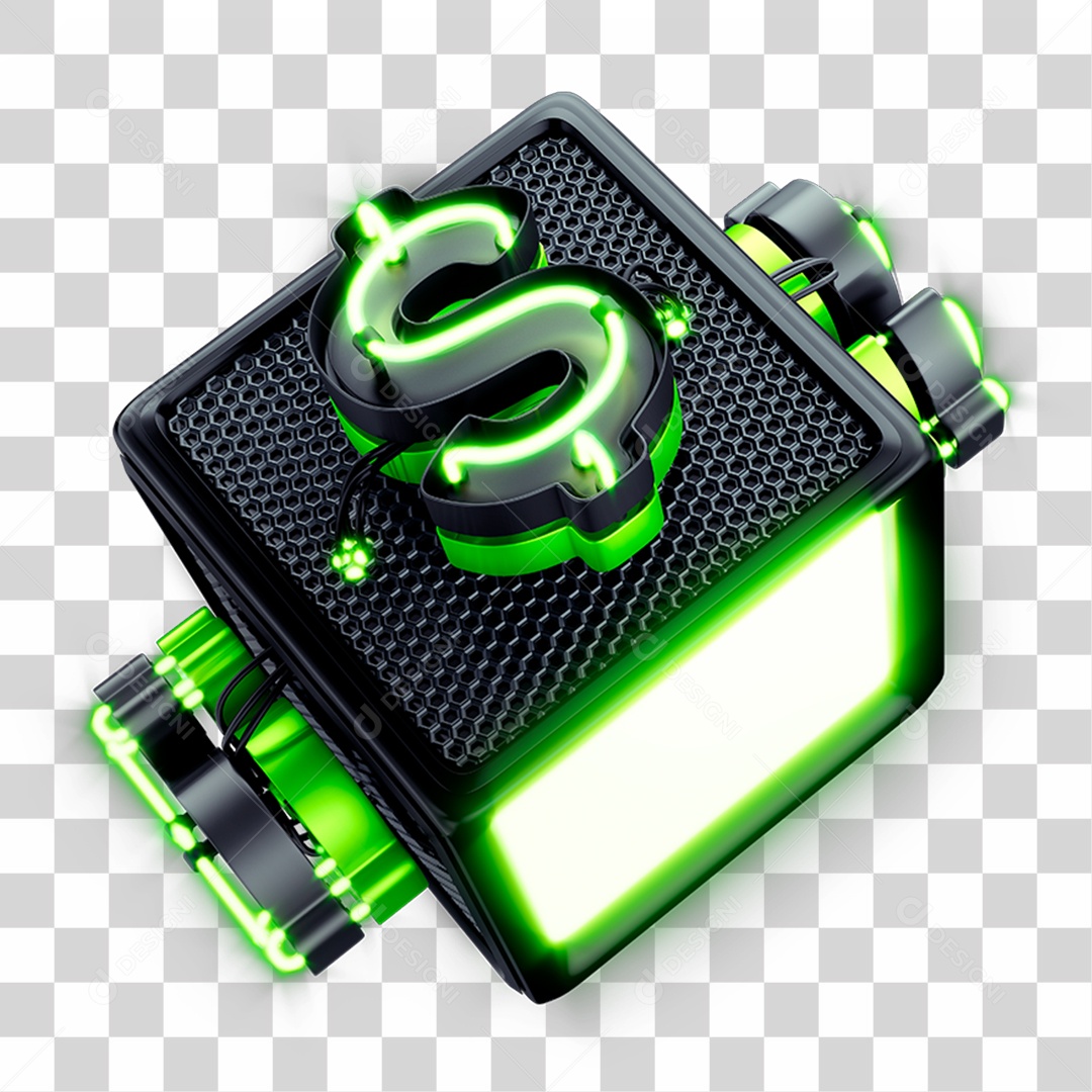 Cubo 3D Preto Com Cifrão e Néon Verde Para Promoção ou Black Friday PNG Transparente