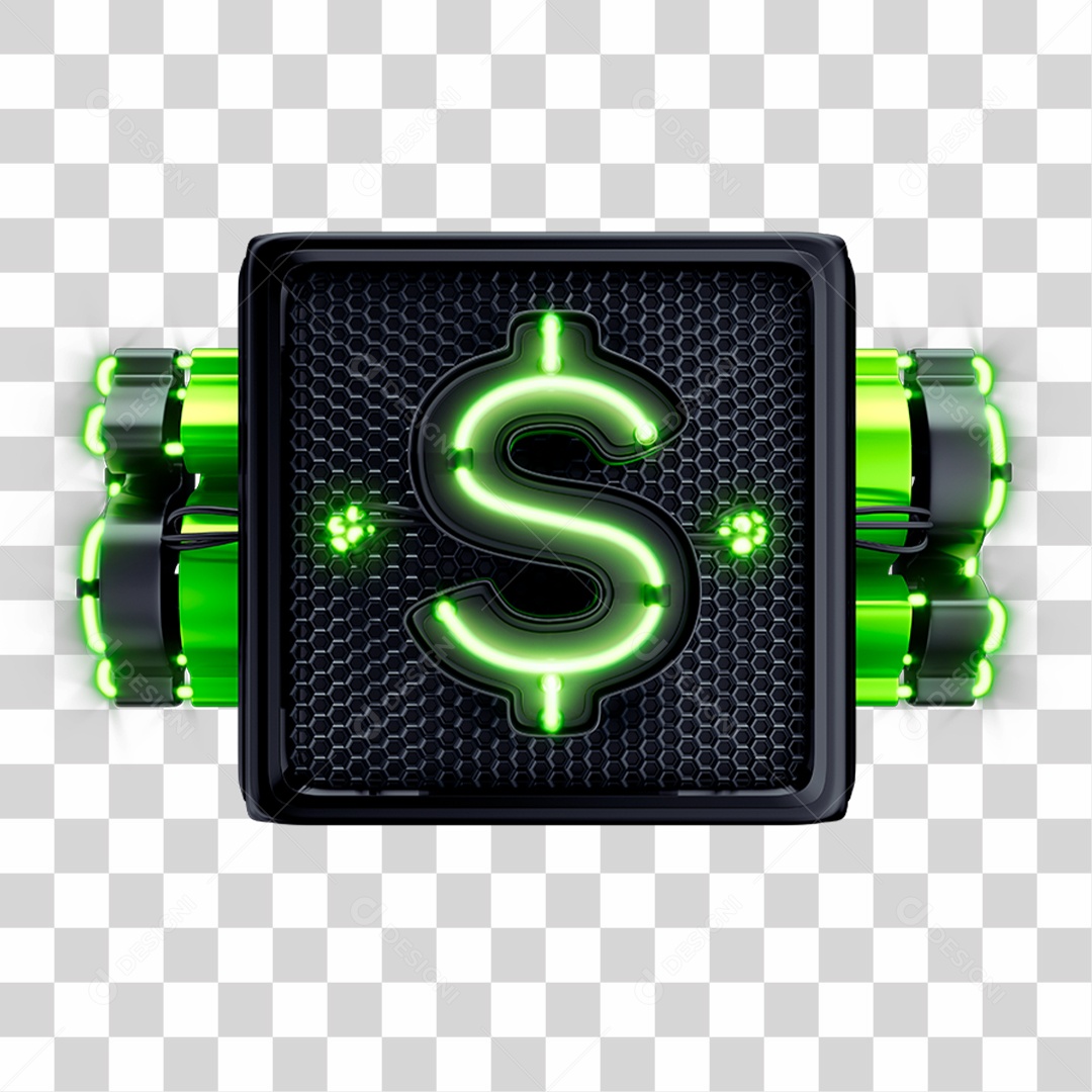 Cubo 3D Preto Com Cifrão e Néon Verde Para Promoção ou Black Friday PNG Transparente