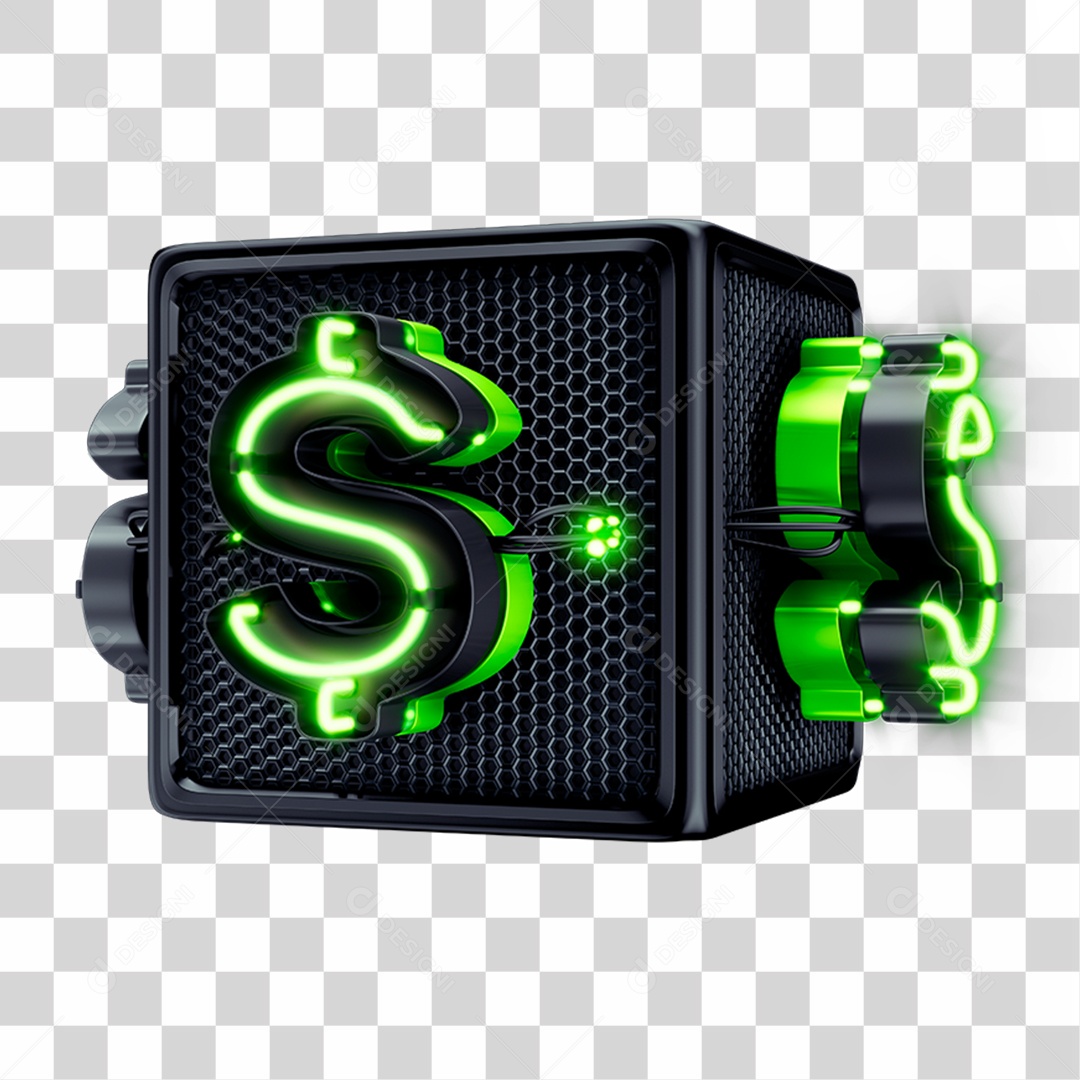 Cubo 3D Preto Com Cifrão e Néon Verde Para Promoção ou Black Friday PNG Transparente
