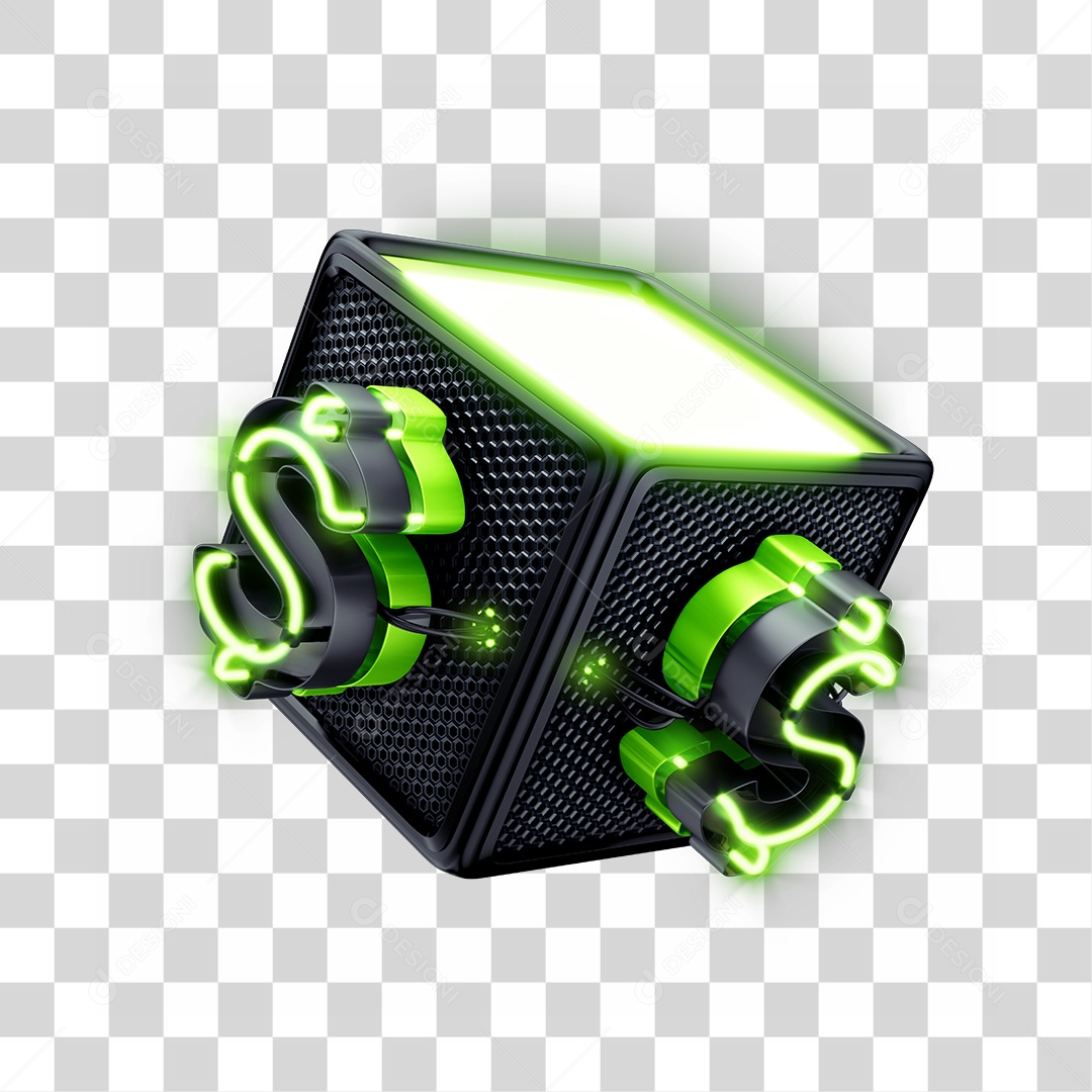 Cubo com Símbolo Cifrão PNG Transparente