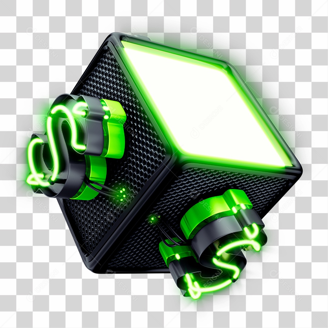 Cubo 3D Preto Com Cifrão e Néon Verde Para Promoção ou Black Friday PNG Transparente