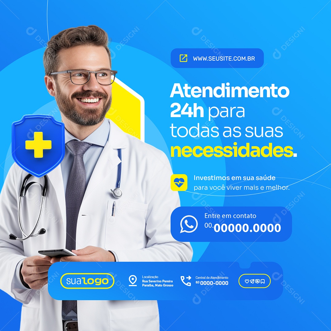 Clinica Hospitalar Atendimento 24h para Todas as Suas Necessidades Social Media PSD Editável