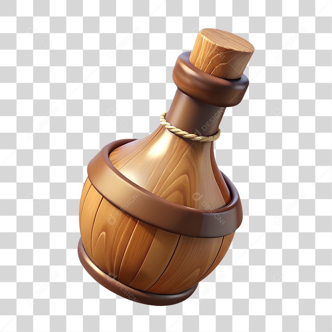 Elemento 3D Garrafa de Madeira PNG Transparente