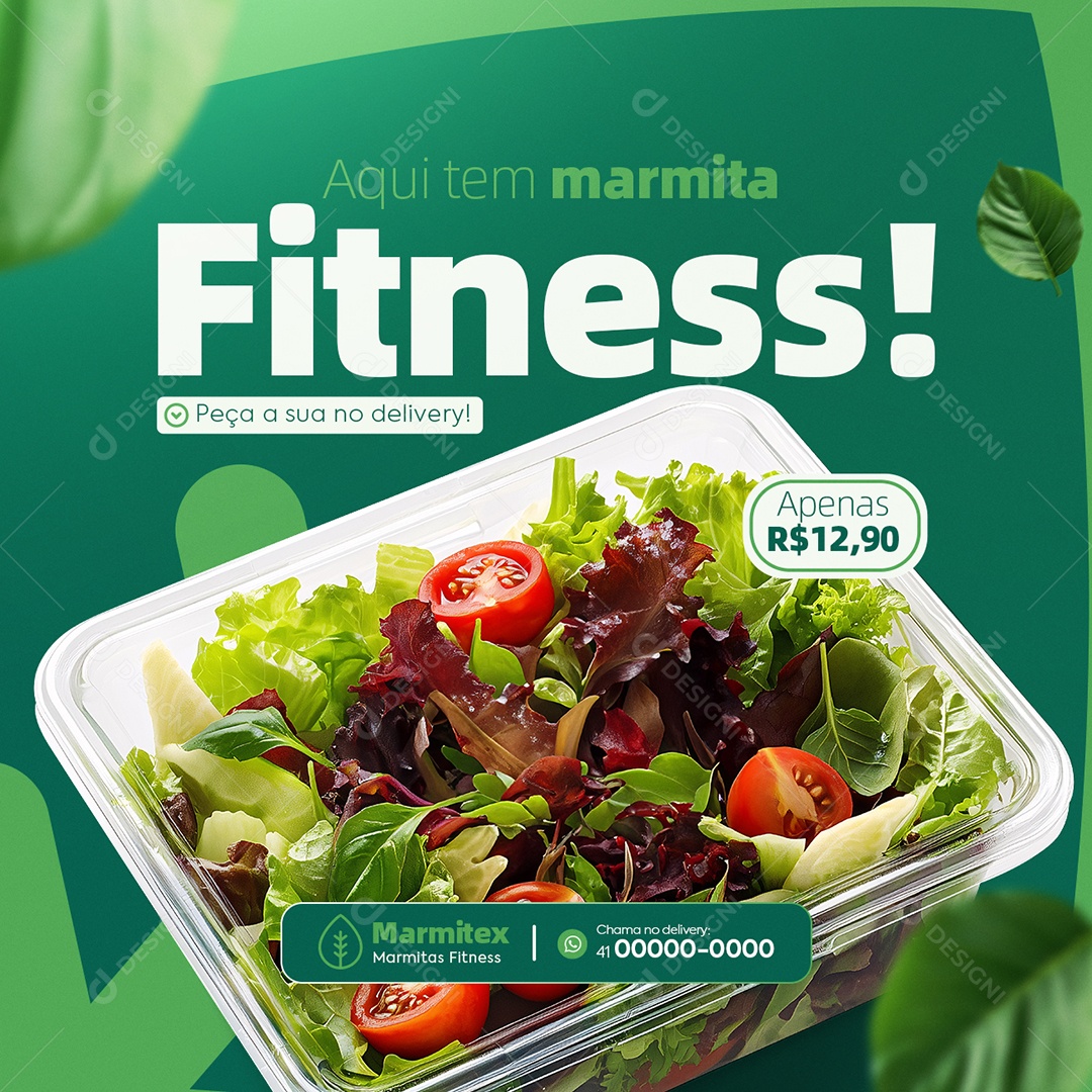 Marmita Fitness Peça a Sua no Delivery Social Media PSD Editável