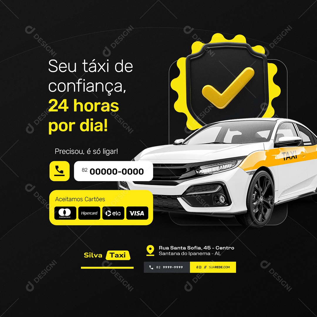 Taxista Seu Táxi de Confiança 24 Horas Por Dia Social Media PSD Editável