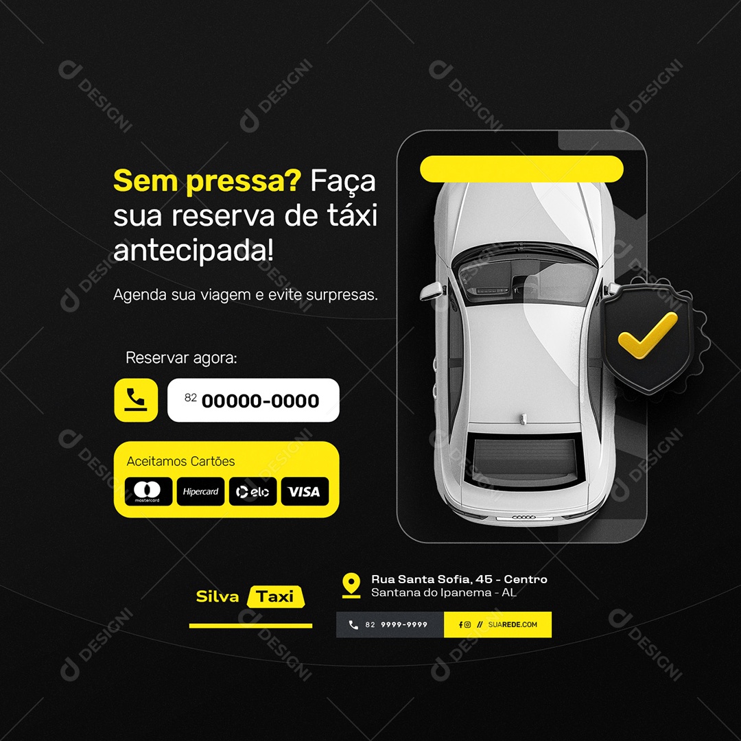Taxista Sem Pressa Faça sua Reserva de Táxi Antecipada Social Media PSD Editável