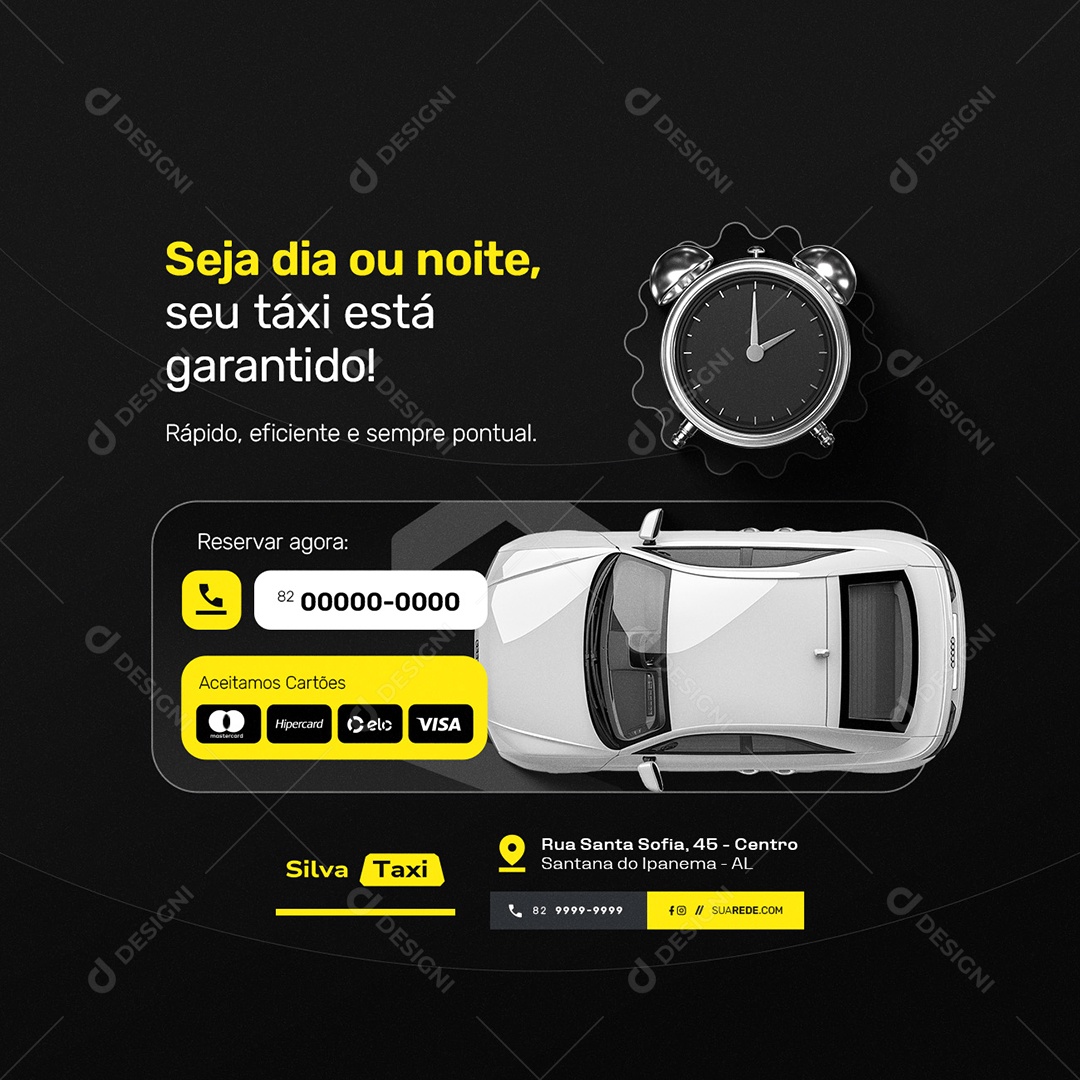 Taxista Seja Dia ou Noite Seu Táxi Está Garantido Social Media PSD Editável