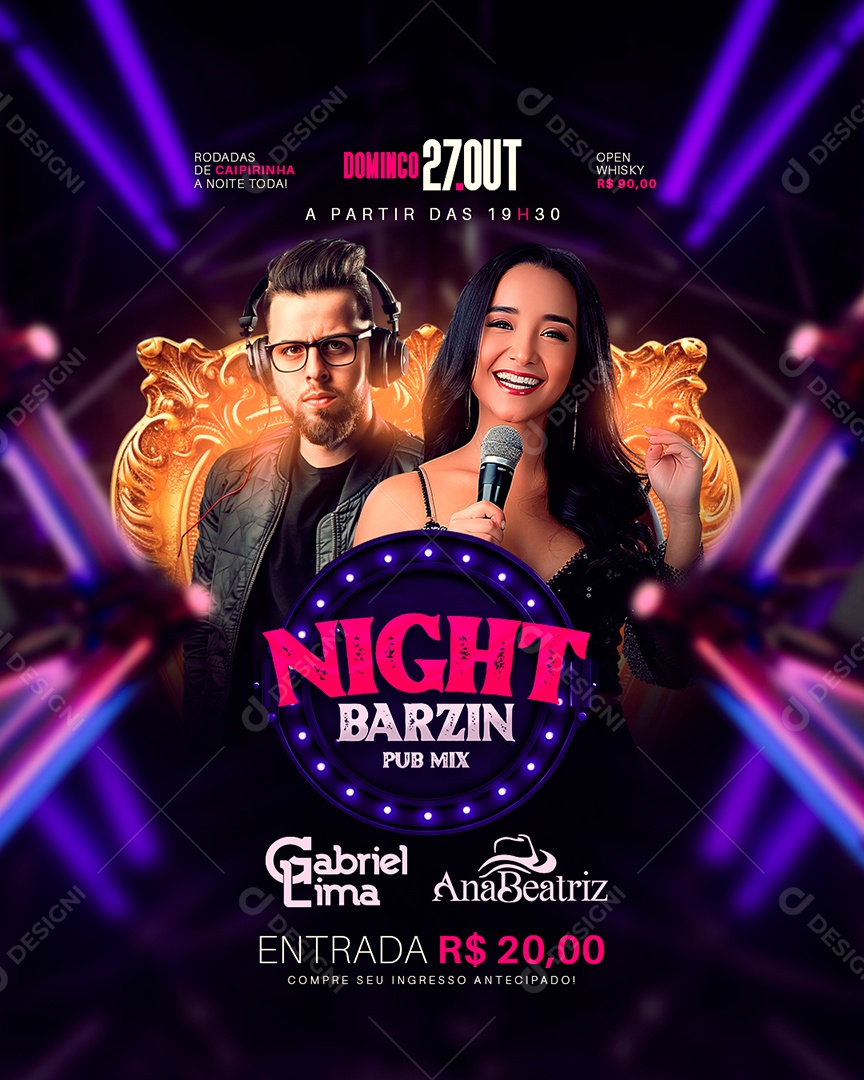 Flyer Night Barzin Social Media PSD Editável