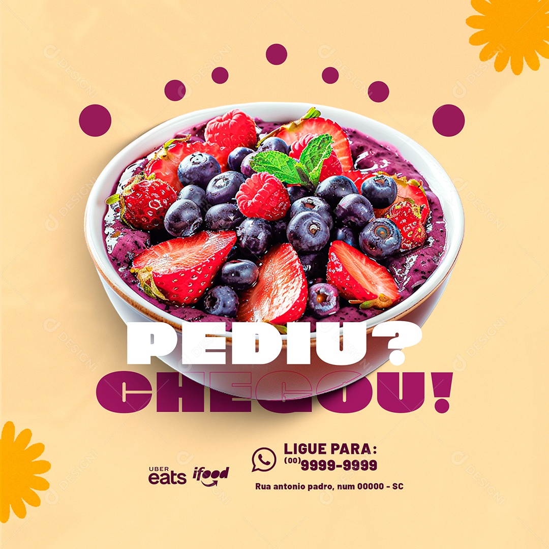 Social Media Açaiteria Açai Pediu Chegou PSD Editável