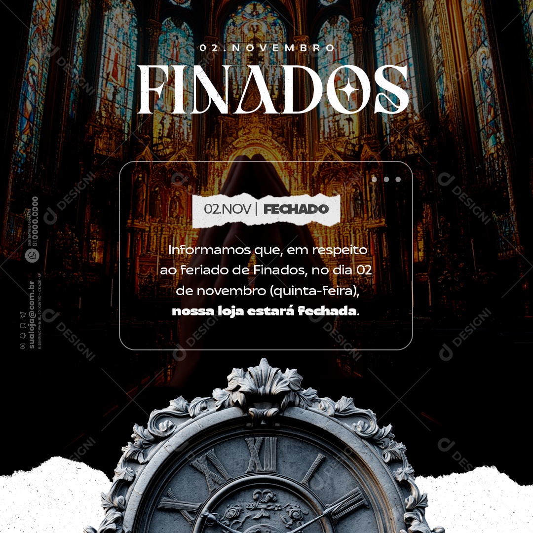 Comunicado Feriado Dia de Finados Social Media PSD Editável