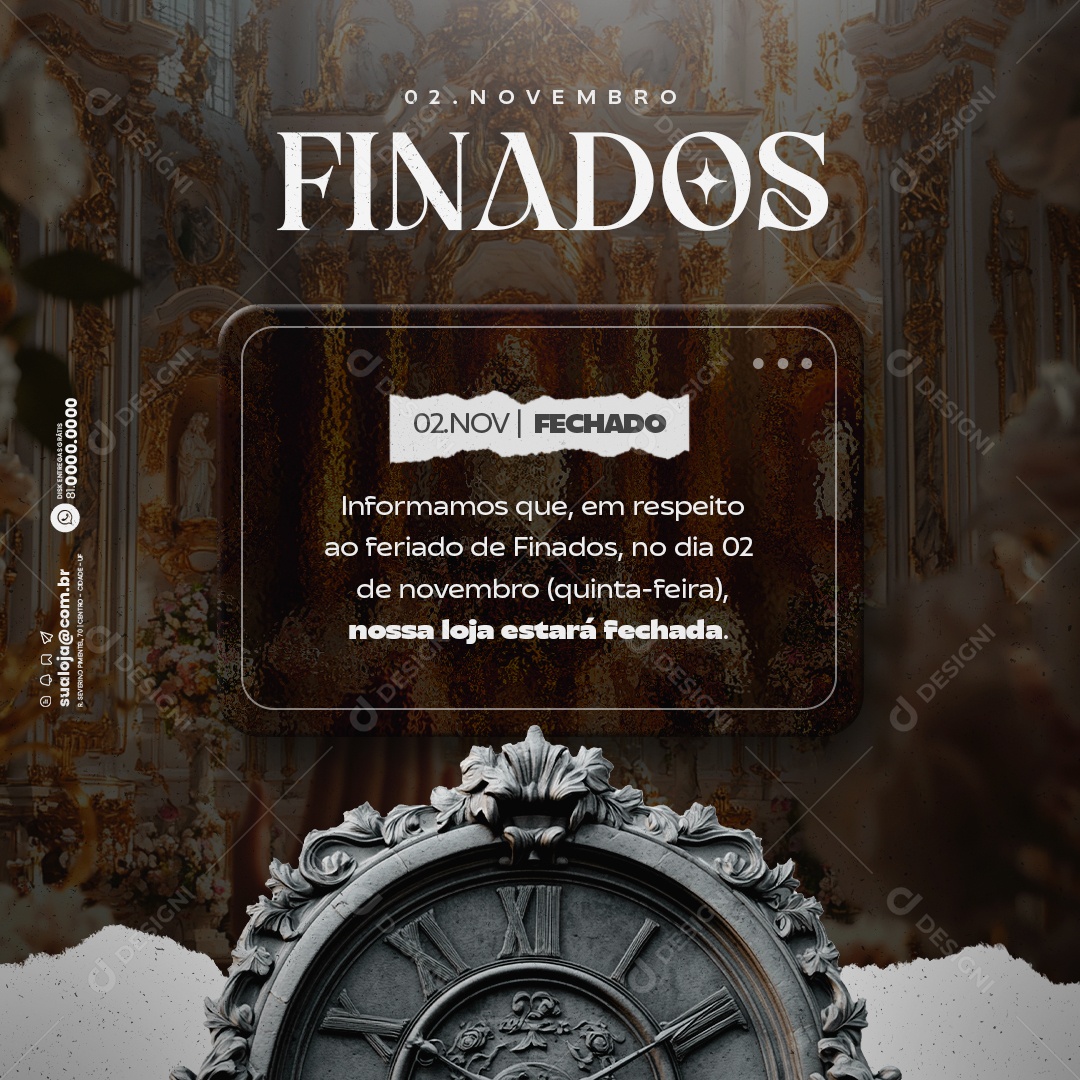 Comunicado Feriado Dia de Finados Social Media PSD Editável