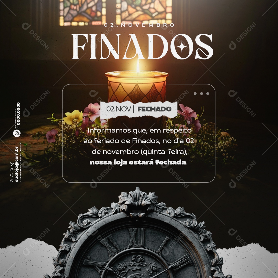 Comunicado Feriado Dia de Finados Social Media PSD Editável