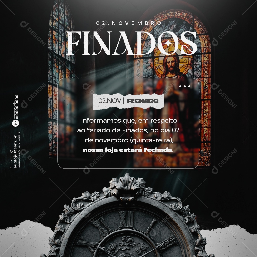 Comunicado Feriado Dia de Finados Social Media PSD Editável