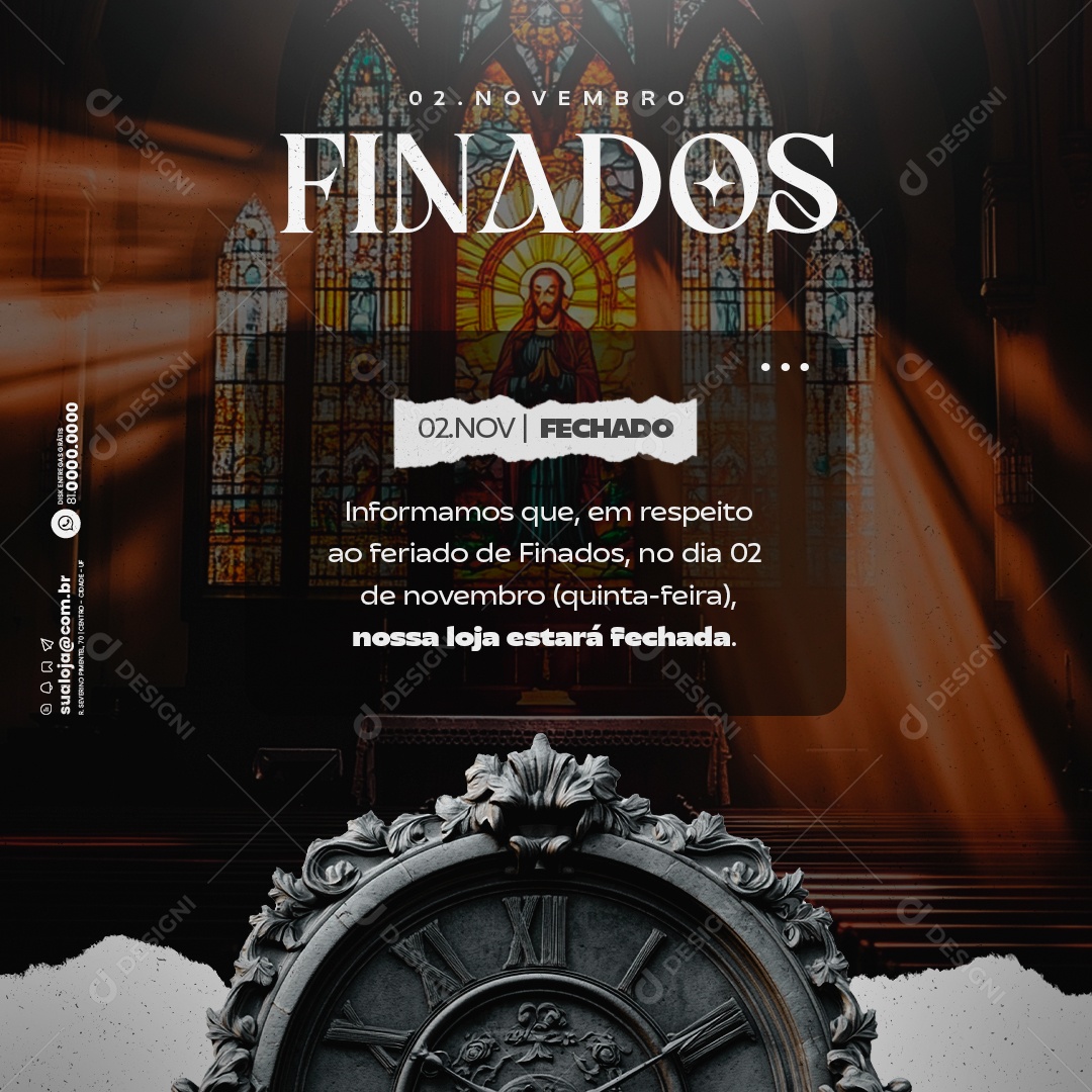 Comunicado Feriado Dia de Finados Social Media PSD Editável