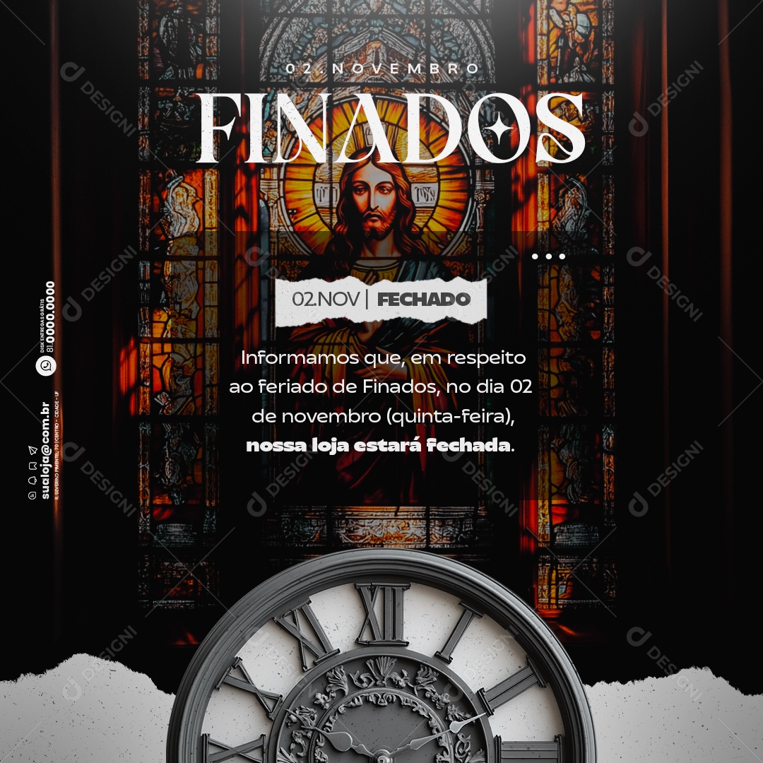 Comunicado Feriado Dia de Finados Social Media PSD Editável