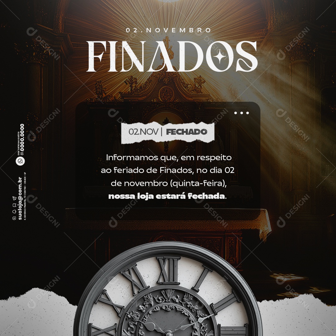 Social Media Comunicado Feriado Dia dos Finados PSD Editável