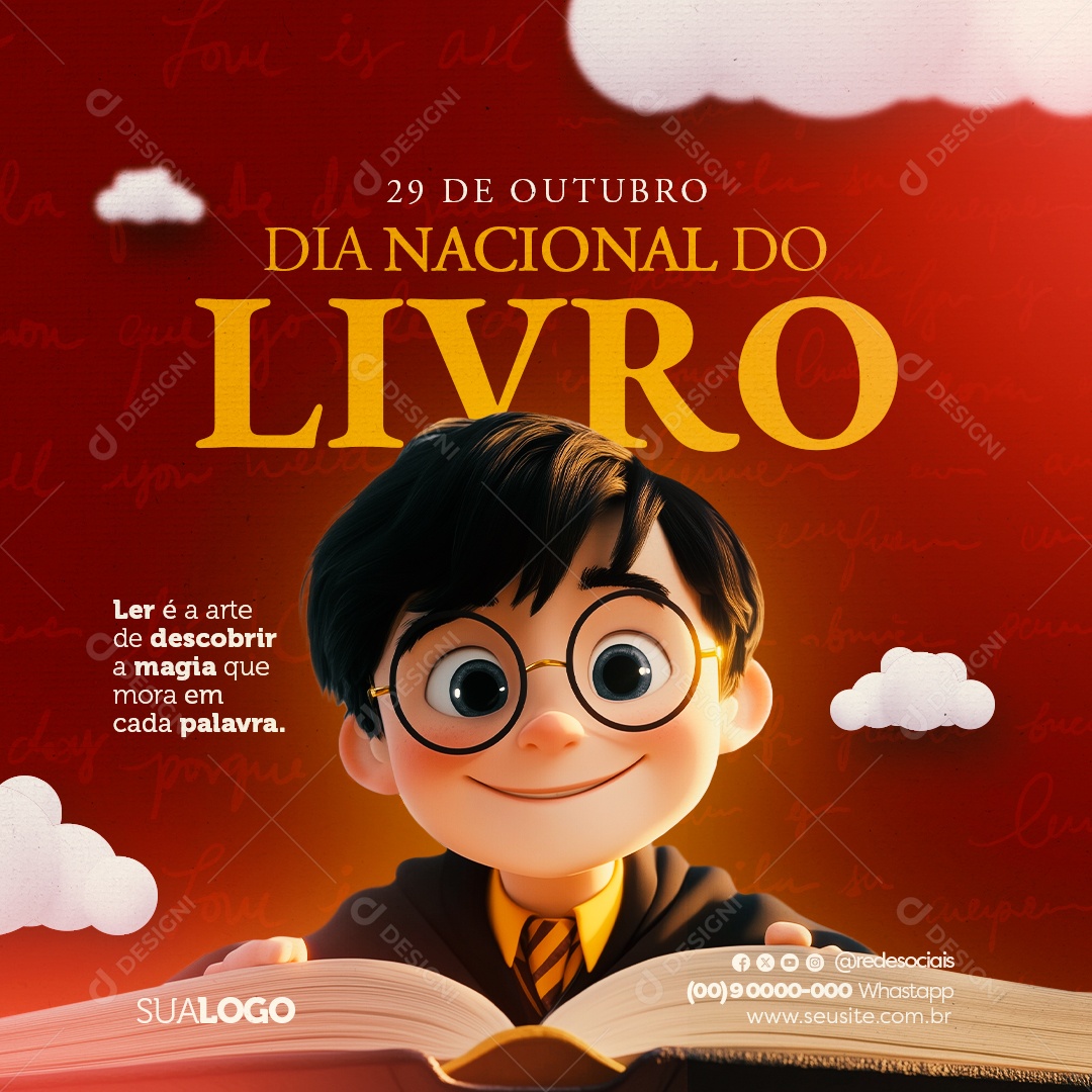Dia Nacional do Livro 29 de Outubro Social Media PSD Editável