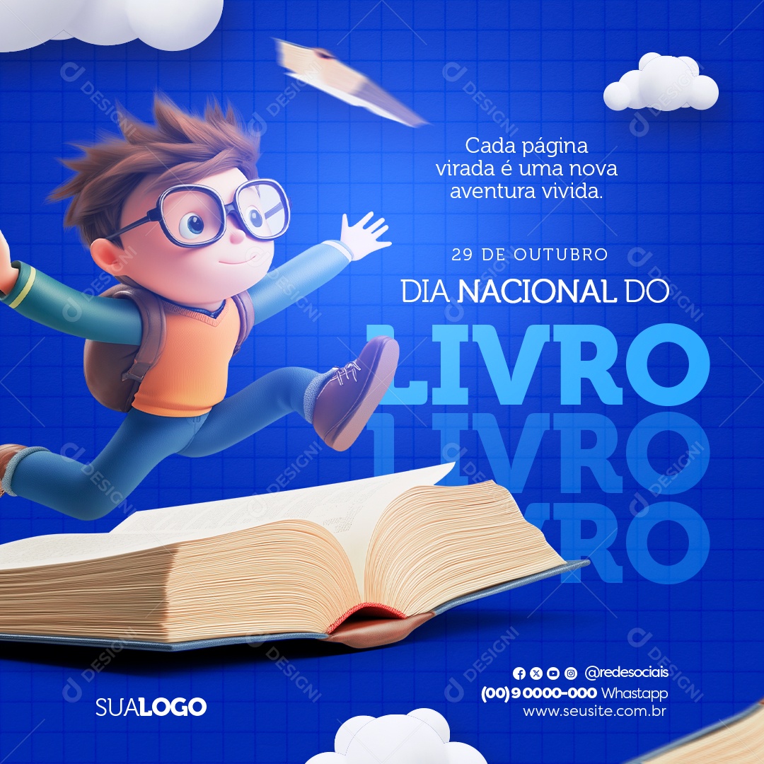 Dia Nacional do Livro 29 de Outubro Social Media PSD Editável