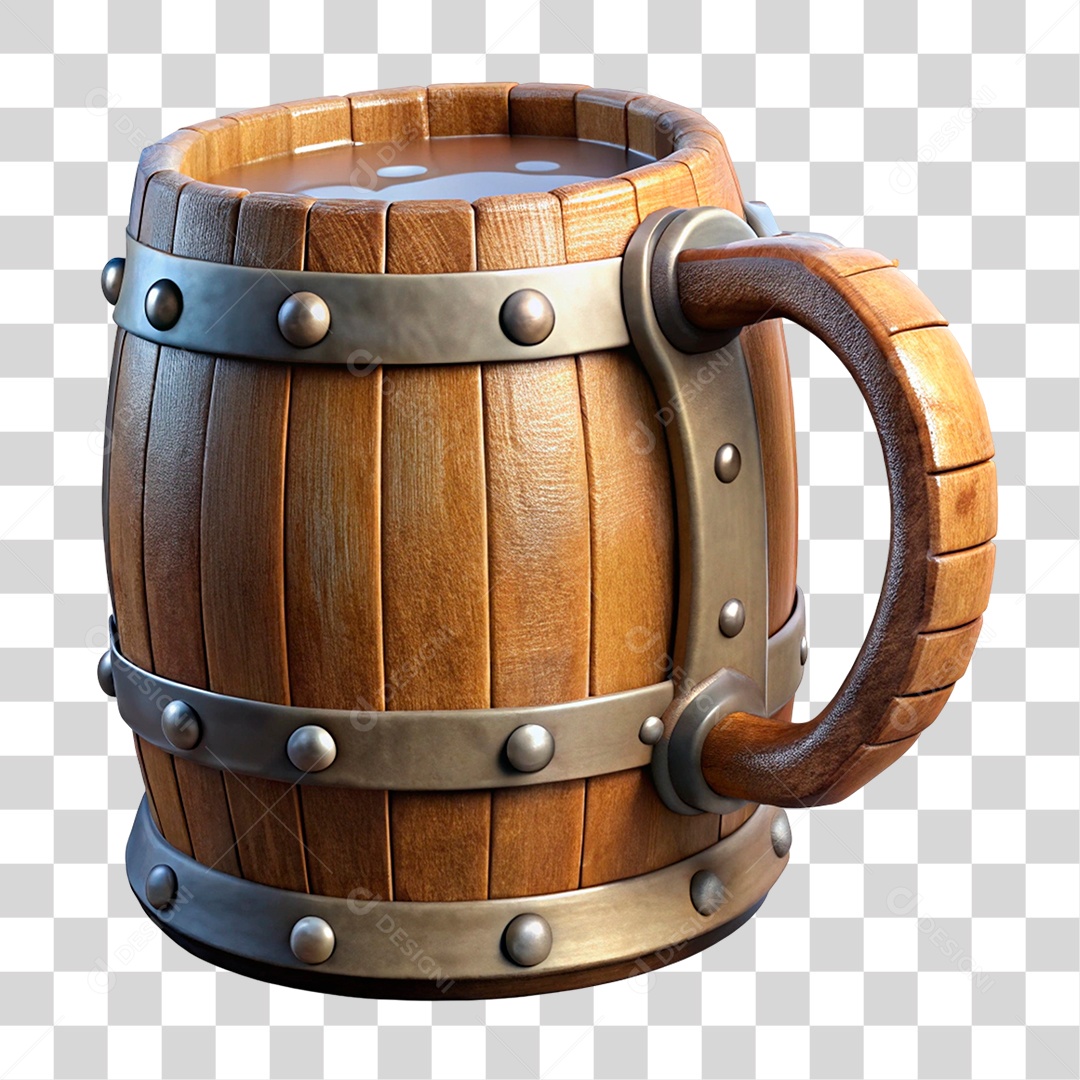 Caneca Barril de Madeira PNG Transparente