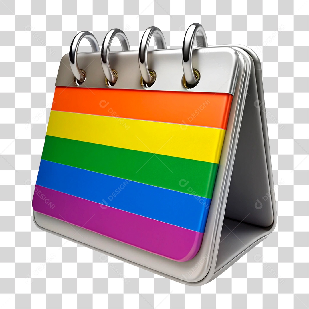 Calendário com Bandeira Arco-íris PNG Transparente